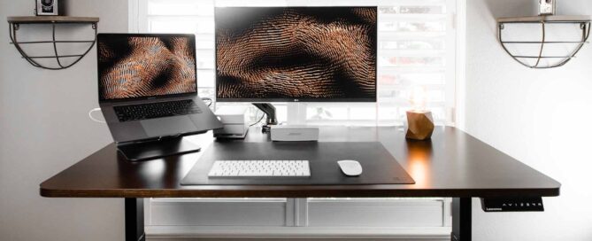 Minimalist desk setups with organized workspace and modern design.